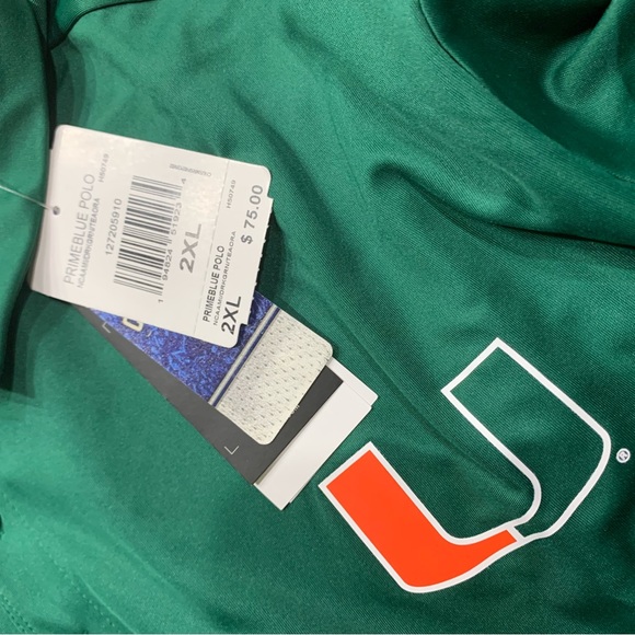 Miami Hurricanes adidas Primeblue Polo Men's Green NWT XXL - Picture 9 of 11